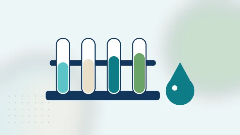 Illustration: water sample test tubes in a rack and a water drop