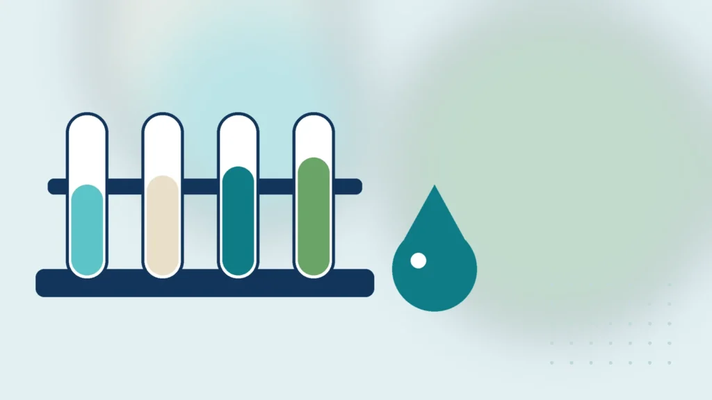 Illustration: water sample test tubes in a rack and a water drop
