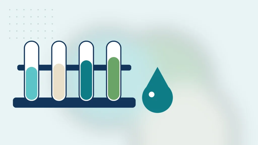 Illustration: water sample test tubes in a rack and a water drop