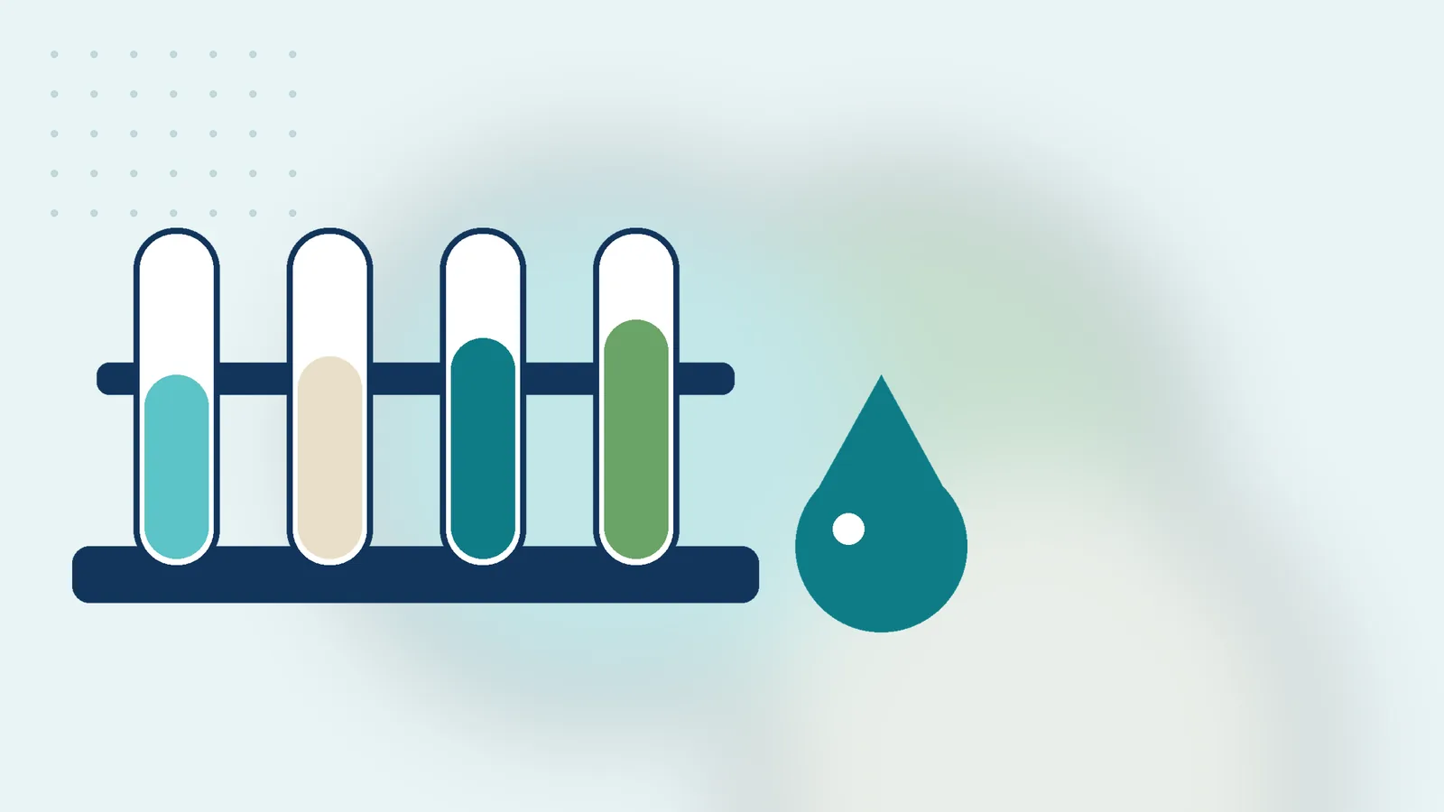 Illustration: water sample test tubes in a rack and a water drop